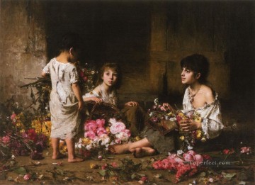 The Flower Girls girl portrait Alexei Harlamov Oil Paintings